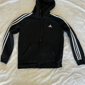 adidas Black Hoodie Jacket with White Stripes